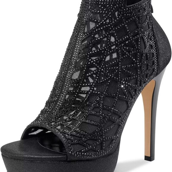 Women Crystal Stiletto Platform Sandals Peep-Toe High Heels Zipper 5.1 Inch - Picture 1 of 5